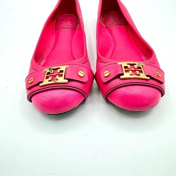 TORY BURCH PINK LEATHER LOAFER BALLERINA FLATS GOLD ORNEMENTS SIZE 6 - Picture 5 of 17